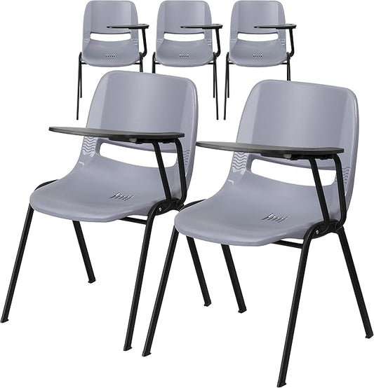 Flash Furniture HERCULES 5 Pack Gray Ergonomic Shell Chair with Left Handed Flip-Up Tablet Arm