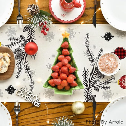 Artoid Mode Red Pine Trees Merry Christmas Table Runner, Winter Xmas Holiday Kitchen Dining Table Decoration for Home Party Decor 13x48 Inch