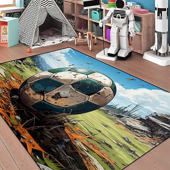 Football Rug for Boys Bedroom - Kids Rug Football Rug Basketball Rugs for Teen Boys Bedroom Football Carpet for Boys Bedroom Football Rugs for Boys Girls Sports Room,4'×5'