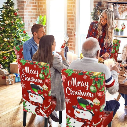 U'Artlines Christmas Chair Covers Set of 4, Removable Washable Merry Christmas Dining Chair Seat Covers Stretch Protector Slipcovers for Dining Room Kitchen Holiday Party Decor, Snowman