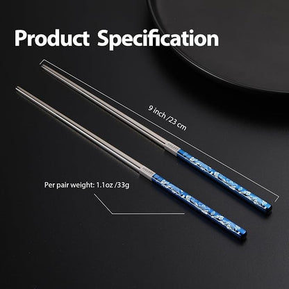 Hagary Carp Reusable Chopsticks Square Metal Stainless Steel 316 18/10 Non-Slip Dishwasher Safe Designed In Korea Japanese Style (Blue - 2 Pairs)