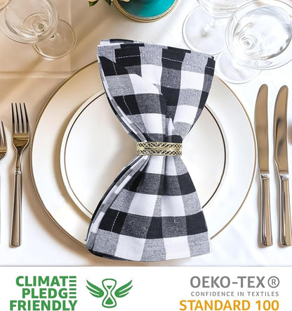 Urban Villa Cloth Napkins Cotton 20x20 (Set of 6) Black Cheks