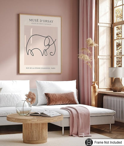 Poster Master Vintage Poster - Retro One Line Elephant Drawing Print - Elephant Art - Minimal Gift for Men, Women, Animal Lover - Abstract Wall Decor for Home, Office, 24x32 Unframed Wall Art