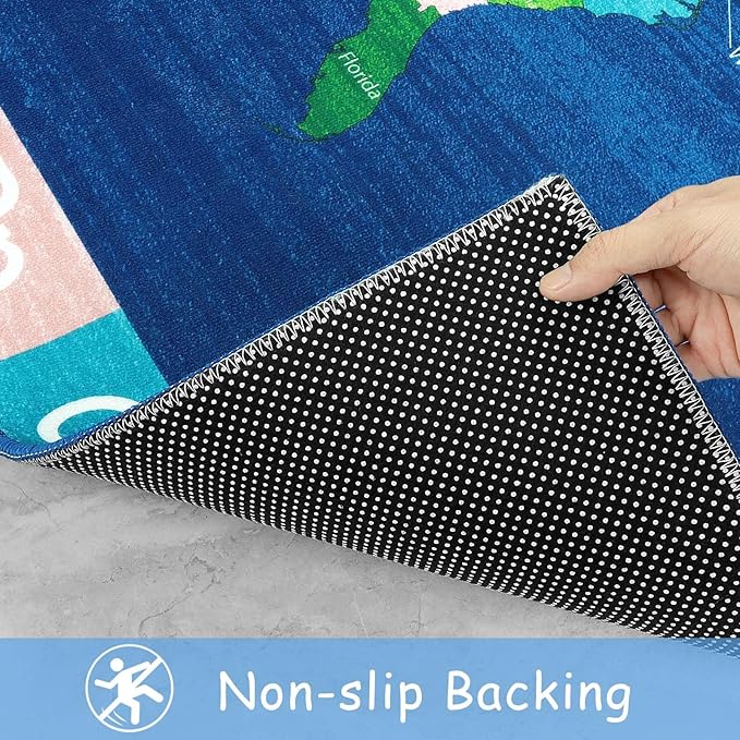 LIVEBOX USA Map ABC Baby Play Mat for Kids Room, 3x5 Ft Alphabet Washable Classroom Rug, Kids Playroom Rug for Educational, Non-Slip Baby Crawling Mat for Nursery Room, Toddlers Room