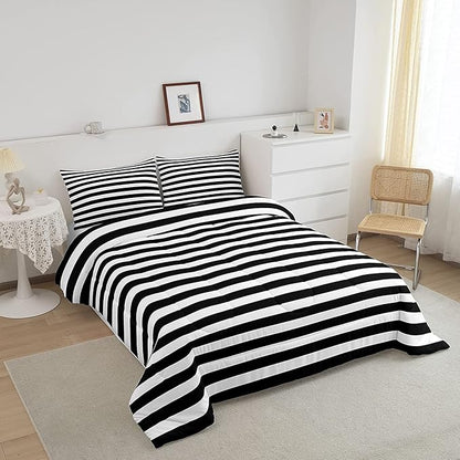 Striped Comforter Set Black and White Stripe Bedding Set King Kids Boys Girls Women Men Farmhouse Ticking Stripes Duvet Set Modern Geometric Lines Adults Abstract Gothic Home Decor Soft Reversible