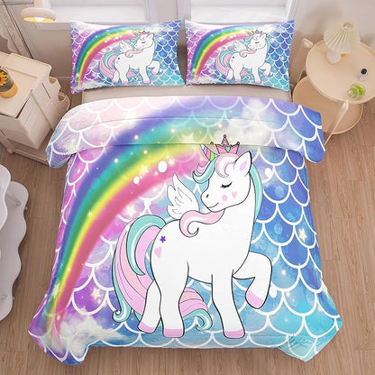 Tailor Shop Unicorn Comforter Sets Queen Size,Blue Unicorn Bedding Sets for Girls Kids Teens with 2 Pillowcase……