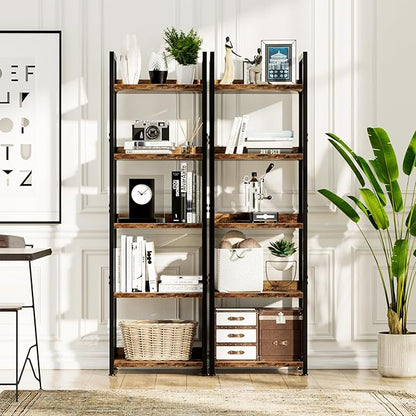 NUMENN Narrow Bookshelf, 5 Tier Bookshelves, Home Office Bookcase Shelf Storage Organizer, Free Standing Storage Shelving Unit for Bedroom, Living Room and Home Office, Vintage