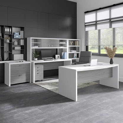 Bush Business Furniture Echo Bow Front Desk, 60W, Pure White and Modern Gray