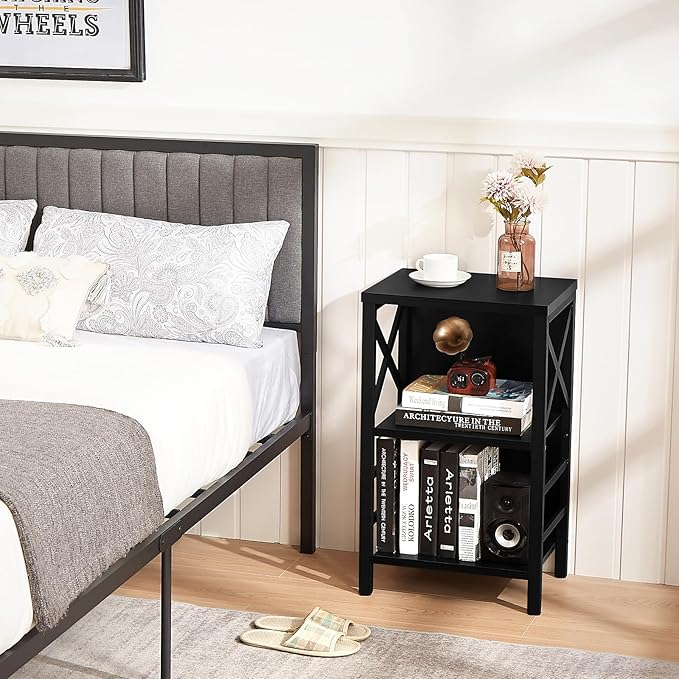 Bookcase, Industrial Small Bookshelf,3-Tier Bookcase Storage Organizer, Small Book Shelf for Small Spaces, Living Room, Bedroom and Home Office, Black