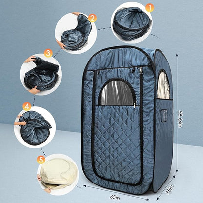Portable Steam Sauna, Steam Saunas for Home, Personal Sauna for Home, Pop up Sauna Box Tent with 3 L Steamer, 9 Levels, UV Atomization,90 MinTimer, Remote Control, Folding Chair-Blue