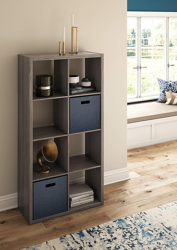 ClosetMaid 8 Cube Heavy Duty Wooden Decorative Bookcase Shelf Storage Organizer with Open Back for Home, Closet, Office, or Toys, Graphite Gray
