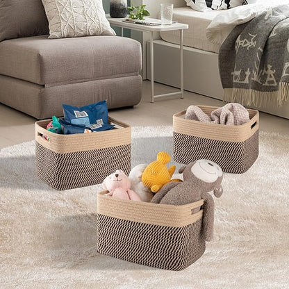 4 Pack Storage Baskets for Organizing, Woven Baskets for Shelves - Perfect for Toys, Books, Towels, and Clothes, Durable Gift Basket Bins Toy Storage, 13''L x9''W x7.8''H, Black and Brown