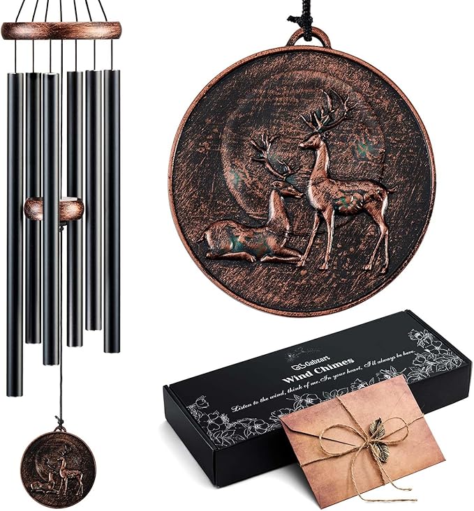 Wind Chimes for Outside, Deer Deep Tone Vintage Wind Chime Outdoor Clearance, Sympathy/Memorial/Festivals/Birthday Gift for Mom Dad Grandma, Home Garden Patio Decor (32" Deer)