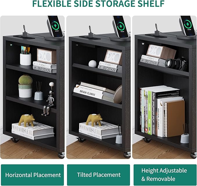 YITAHOME File Cabinet with Charging Station, Mobile Lateral Filing Cabinet with Lock for Home Office, Printer Stand with Open Storage Shelf, Fits A4, Letter, Legal Size Files, Office Furniture, Black