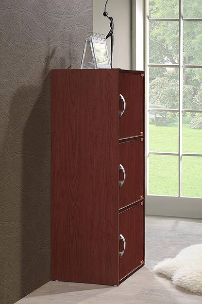 HODEDAH 3 Door Bookcase Cabinet, Mahogany