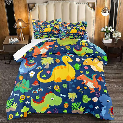 Dinosaur Comforter Set Queen, Dinosaur Bedding Set Queen for Boys Teens Room Dinosaur Blue Queen Size Comforter Sets Boys Queen Comforter Set Bedroom Decor, Queen (1 Comforter 2 Pillowcases)
