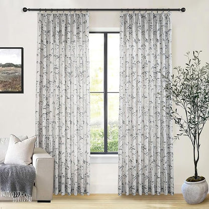 Pinch Pleated Floral Linen Curtains 2 Panels Elegant Light Filtering Privacy Drape,52 Inch Wide by 108 Inch Long Curtains Suitable for Living Rooms and Bedrooms