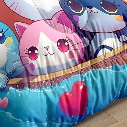 Cat Comforter Set - Cartoon Cat Bedding Sets Twin Comforter Set for Girls Kids Cute Kitty Design Animal Bedding Soft Breathable Cat Quilt for All Season, 1 Comforter 1 Pillowcase