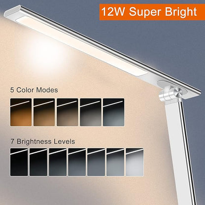 AFROG 5th Gen Multifunctional LED Desk Lamp with USB Charging Port,1800Lux Super Bright,5 Lighting Mode,7 Brightness, Touch Control, Auto Timer, 12W Office Table Lamp
