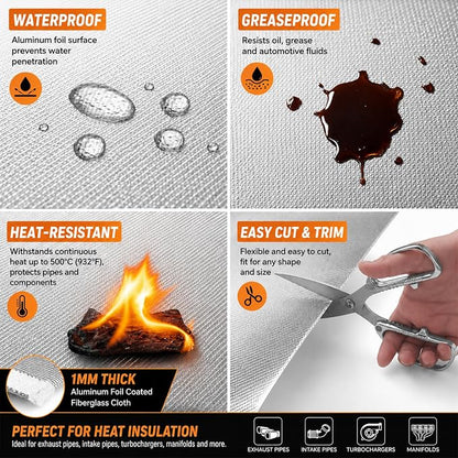 FLASLD Thermal Block - Automotive Heat Shield - Reflective Aluminum, Insulation & Adhesive 40'' X 60''