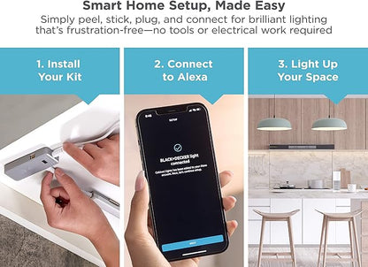 BLACK+DECKER Works with Alexa Smart Under Cabinet Lighting Kit, Adjustable LEDs, (6) 9" Bars, White
