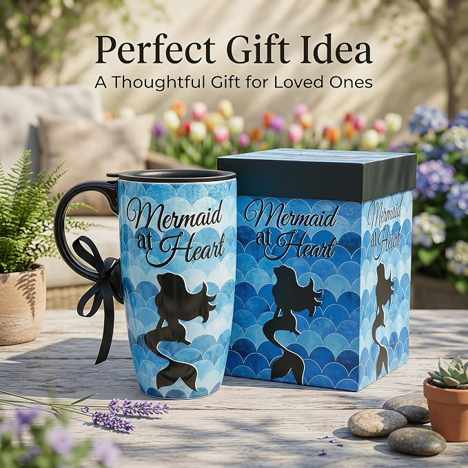 Topadorn 17oz Ceramic Travel Mug with Lid and Handle, Porcelain Coffee Cup with Gift Box, Microwave & Dishwasher Safe, Leak-Proof, for Latte, Tea, Cocoa, Milk, Home & Office