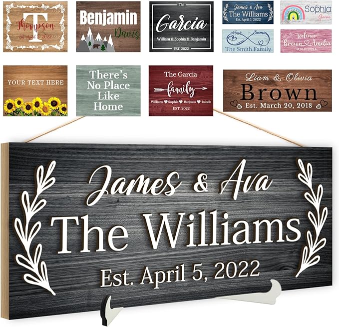 Custom Wood Sign Prsonalized Text Business 3D Home Decor, Personalized Rustic Plaque Board Hanging Wooden Name Sign for Wall Art, Customized Signs Plank Decoration Gifts for Wedding Family Farmhouse Kitchen, Rectangle