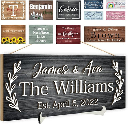Custom Wood Sign Prsonalized Text Business 3D Home Decor, Personalized Rustic Plaque Board Hanging Wooden Name Sign for Wall Art, Customized Signs Plank Decoration Gifts for Wedding Family Farmhouse Kitchen, Rectangle