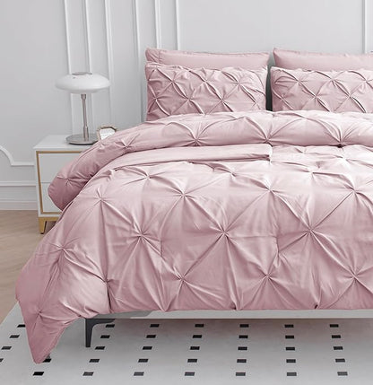 LANE LINEN Full Size Bed Set, 7 Piece Full Size Bed in a Bag Set, Soft Bedding Sets Full Size, Pintuck Full Bed Set, Full Size Comforter Sets for Girls with Sheets, Pillowcases & Shams - Sepia Rose