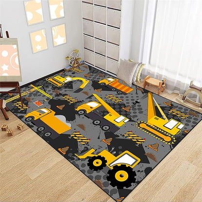 Construction Rugs for Boys Room Play Rug for Cars and Trucks Car Rug Play Mat Kids Rugs for Playroom Car Rug for Boys Room Construction Decor for Boys Room,Grey 3'×4'