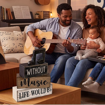 Moucuny 4 Pcs Music Notes Decor Wooden Centerpiece Musicical Party Decoration Musical Notes Theme Tiered Tray Table Signs, Farmhouse Wood Book Stack Decor Office Accessories for Music Home Room Gift