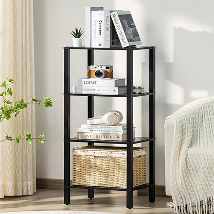 4 Tier Tall Wooden Bookshelf with Storage, Narrow Bookcase for Small Space, Small Book Shelf for Living Room, Office, Bedroom, Kitchen, Industrial, Black