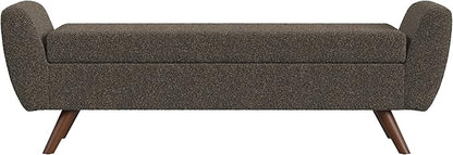 HomePop Modern Storage Bench with Wood Legs Home Décor|Bench with Storage for Living Room & Bedroom - Dark Brown Boucle
