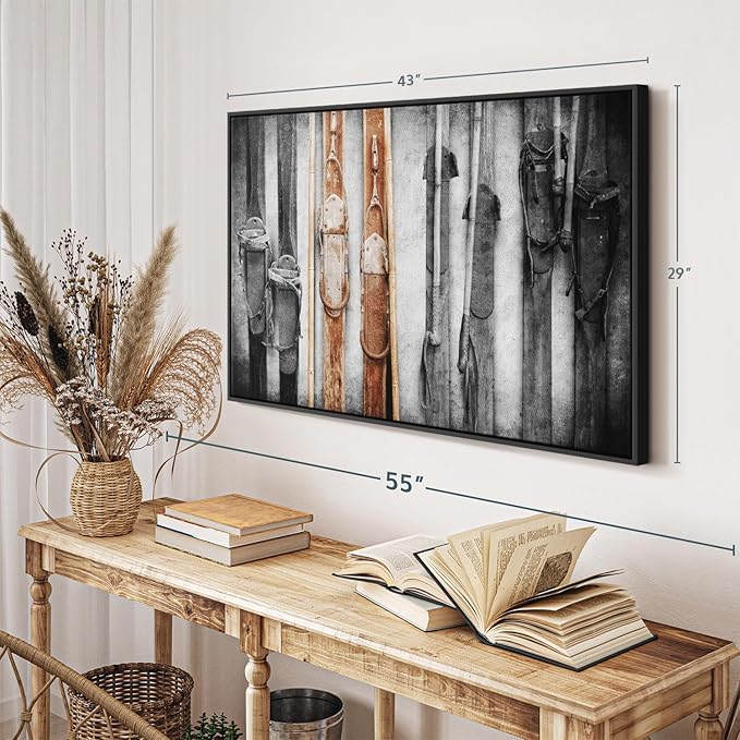 ElephantStock Ski Collection Wall Art - Horizontal Framed Canvas - 1-Piece Bathroom Wall Decor - Photography sports Canvas Print - Brown and Black Decor for Wall - 43" X 29"