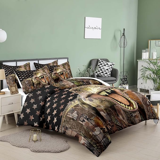 Tailor Shop Dinosaur Boys Comforter Sets Twin Size,Dinosaur Bedding Sets for Kids Teens,Camo Comforter Sets American Flag Comforter Sets with 1 Comforter 1 Pillowcase…