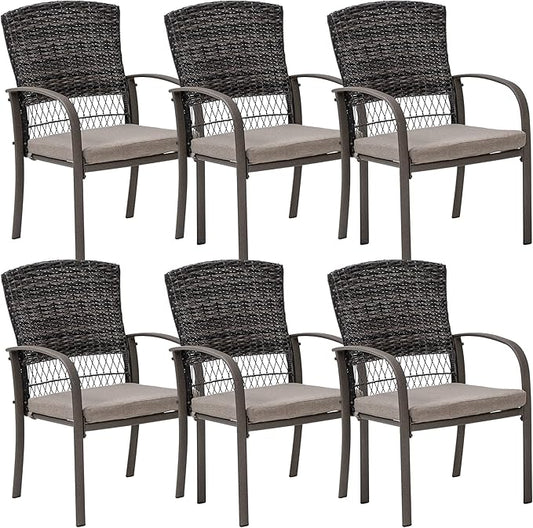 Pamapic 6 Piece Patio Dining Chair, Outdoor Dining Chair, Patio Wicker Chair for Backyard Garden Deck Poolside/Removable Cushions(Beige)