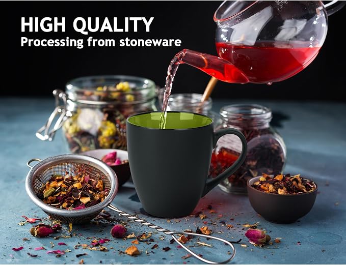 MIAMIO - Coffee Mugs Set of 6 (12 oz) - Le Papillon (Green) - Modern Home | Ceramic coffee mugs for coffee, cappuccino and tea, 12 oz for everyday use - dishwasher safe - practical for daily use