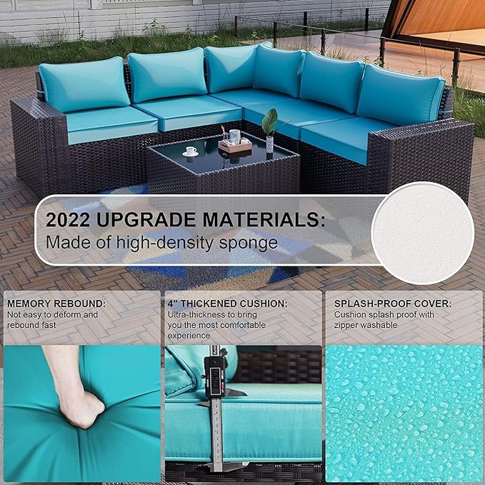 Kullavik 13PCS Outdoor Patio Furniture Set with 43" 55000BTU Gas Propane Fire Pit Table PE Wicker Rattan Sectional Sofa Patio Conversation Sets,Blue
