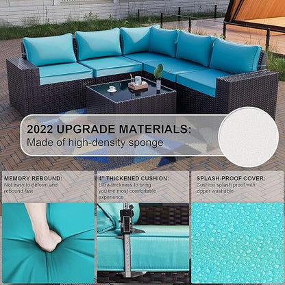 Kullavik 13PCS Outdoor Patio Furniture Set with 43" 55000BTU Gas Propane Fire Pit Table PE Wicker Rattan Sectional Sofa Patio Conversation Sets,Blue