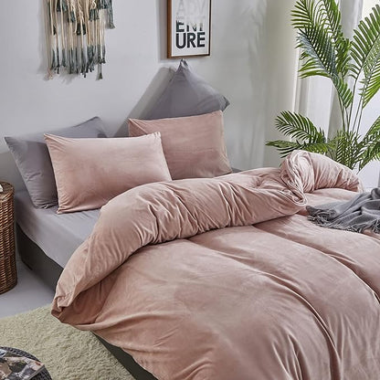 Wellboo Pink Velvet Comforter Sets Queen Women Girls Blush Pink Bedding Comforters Cute Dusty Pink Adults Winter Quilts Solid Light Red Fluffy Flannel Quilt Bean Pink Micromink Sherpa Fuzzy Plush Bed