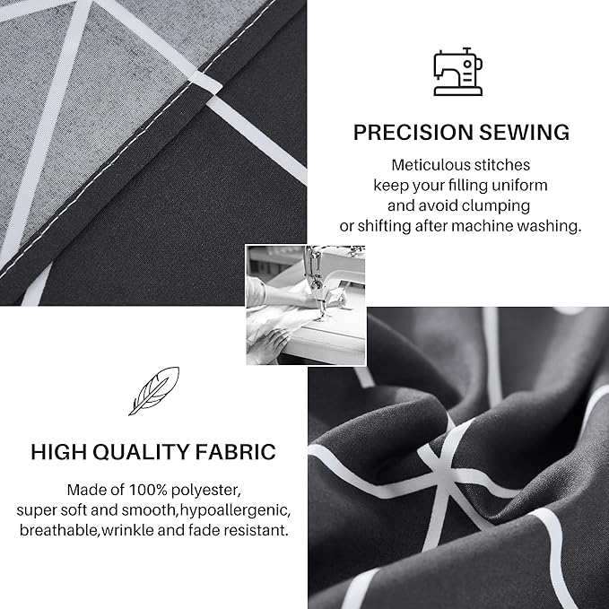 Black & White Comforter Bed in a Bag Queen for Kids Adults, 3Pcs Reversible Geometric Bedding Set with 2 Pillow Shams for All Seasons (Queen,90x90inches)