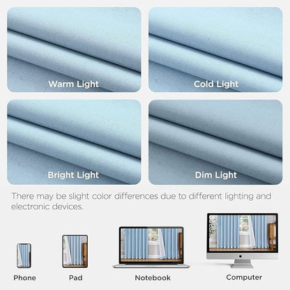 Joydeco Pleated Curtains for Living Room Bedroom, Linen Drapes 90 inch Length 2 Panels Set, Blackout Thermal Insulated Curtain(Chambray Blue,40'' Wx90'' L)