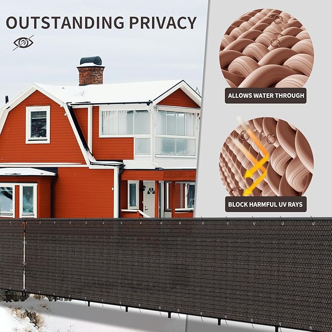 LOVE STORY Custom Size 3'x28' Brown Balcony Privacy Screen,UV Block Privacy Fence Screen,90% Shield for Outdoor Pool Garden Apartment Railing