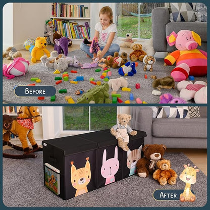 Extra Large Toy Storage Organizer with Lid - Sturdy, Collapsible Toy Chest Storage Box with Cute Design - Toys Bin with Dividers for Kids, Boys, Girls, Nursery, Bedroom, Play room 37"x16"x14"