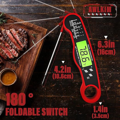 Meat Thermometer Digital - Instant Read Waterproof Food Thermometer with Backlight for Cooking, Grill, Candy, Kitchen & Stocking Stuffers for Men - Red