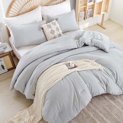 Full Size Comforter Modern Light Grey 3PCS Microfiber Bed Comforter Sets for All Season Comforter for Men, Women and Girls Soft Lightweight Bedding Set