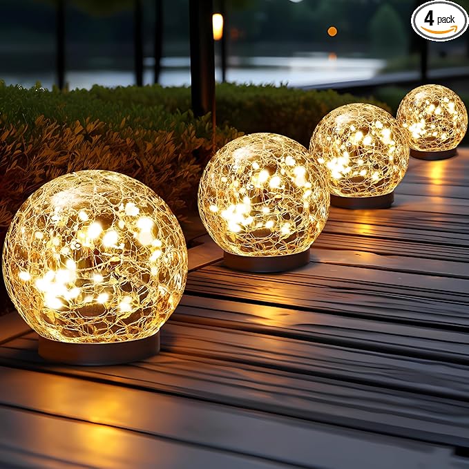 Solar Globe Lights Outdoor Waterproof-Solar Balls for Garden-Cracked Glass Ball Solar Lights Outdoor-Solar Orbs for Outside-Outdoor Decorations for Patio and Yard Lawn Backyard Decor