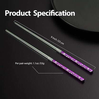 Hagary Cherry Blossom Rainbow Chopsticks Metal Chopsticks Reusable Designed In Korea Japanese Style Stainless Steel 316 18/10 Non-Slip Dishwasher Safe (Purple - 2 pairs)