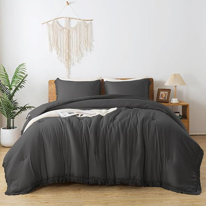 Andency California King Comforter Set Dark Grey - 3 Pieces Cal King Boho Lightweight Bedding Comforter Sets, Oversized All Season Tassel Soft Fluffy Bed Set (104x96In Comforter & 2 Pillowcases)