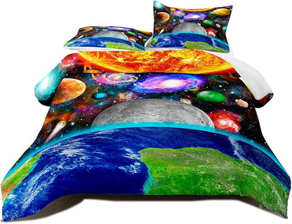 Space Bedding Solar System Twin Comforter set for Boy Galaxy Outer Space Room Decor for Boys Bedroom Bedding Set Twin Size Galaxy Earth Planets Quilt Set with 1 Comforter 1 Pillowcase